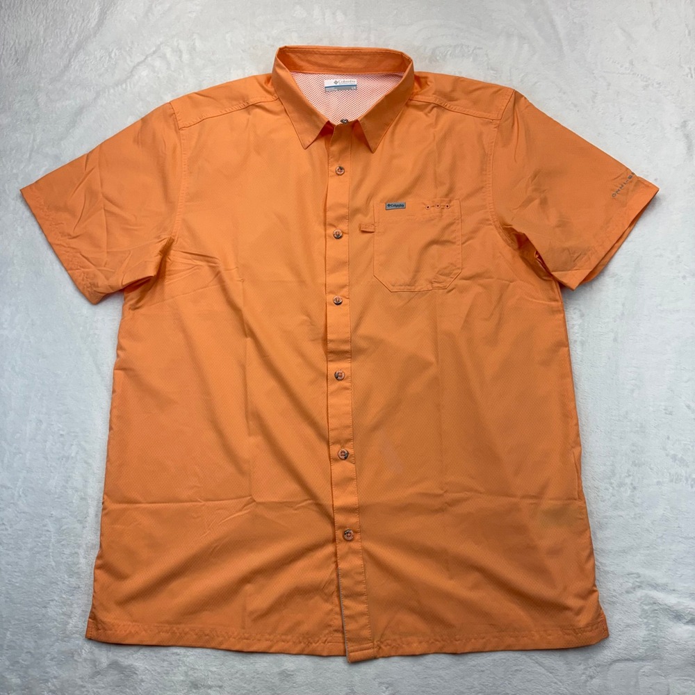 Columbia PFG Mens Large Orange Short Sleeve Fishing Shirt Ripstop